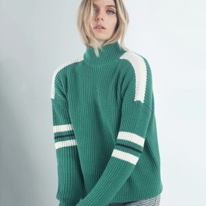 Sanctuary knitted green/white mockneck sweater S